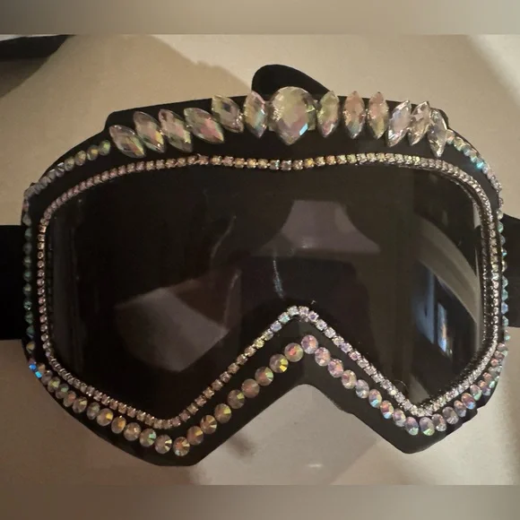 Crystal Embellished Black Ski Goggles - Picture 3 of 6
